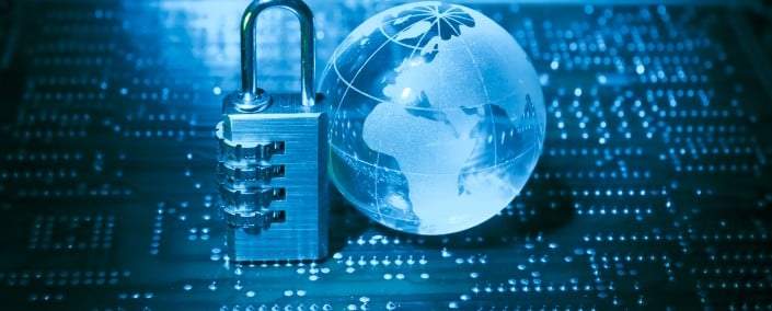 Lock and network cable with computer keyboard background